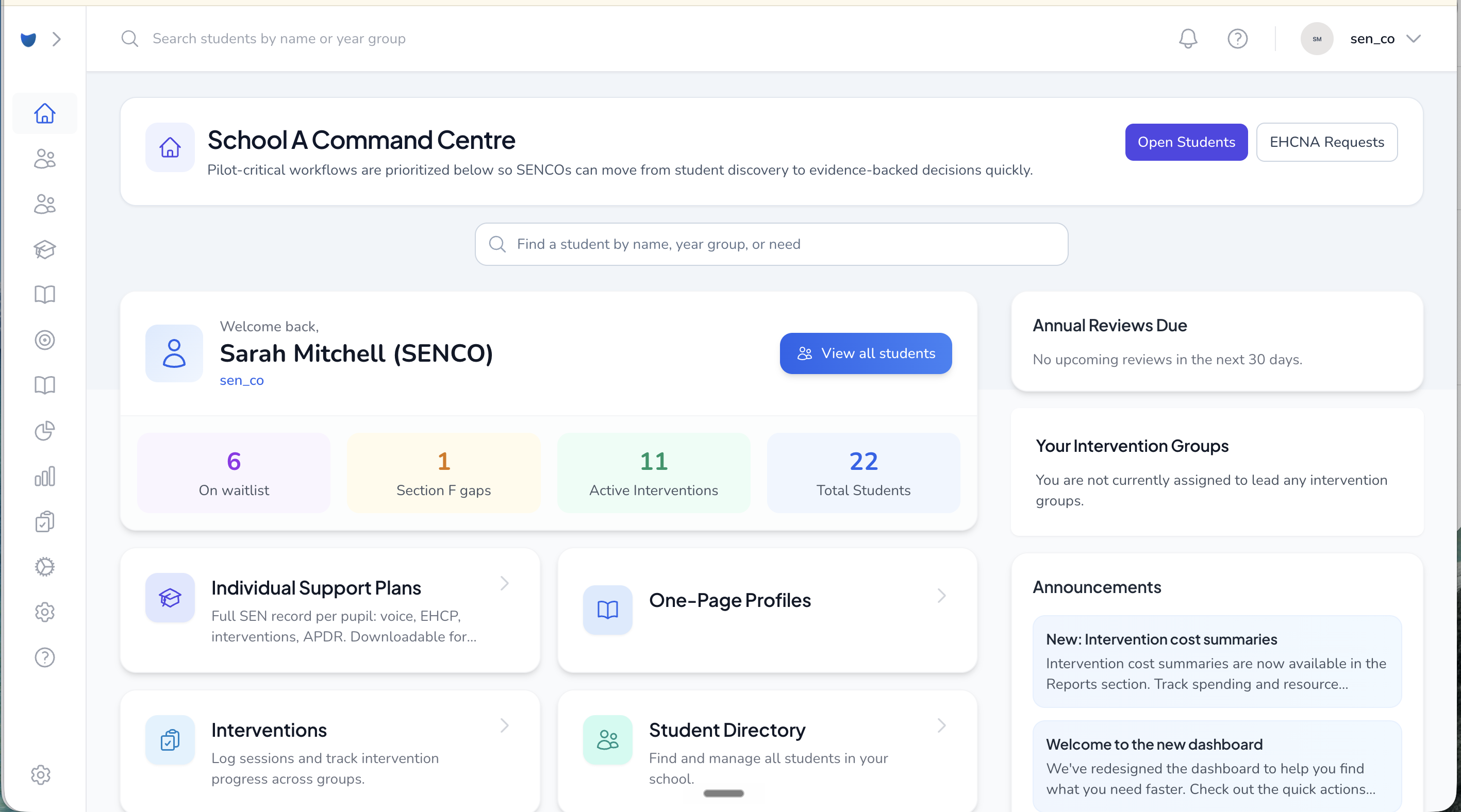 SEN-Education whole-school dashboard